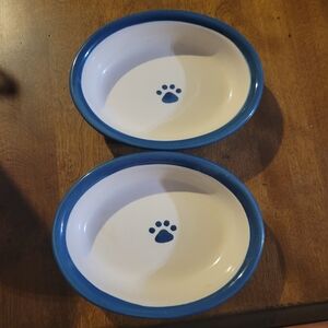 Blue and White Pet Bowls with Paw Print